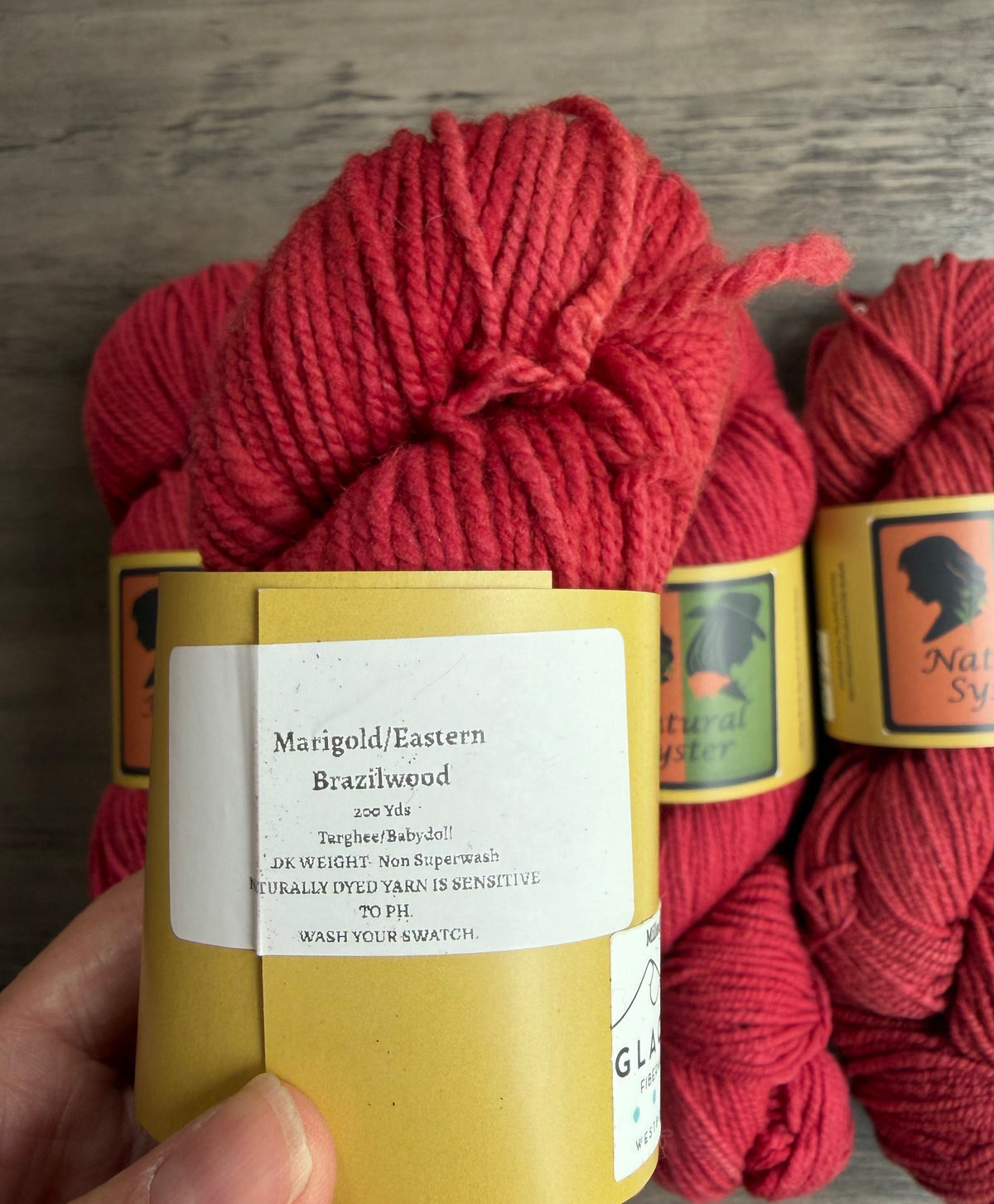 Targhee/Babydoll Marigold/ Eastern Brazilwood DK