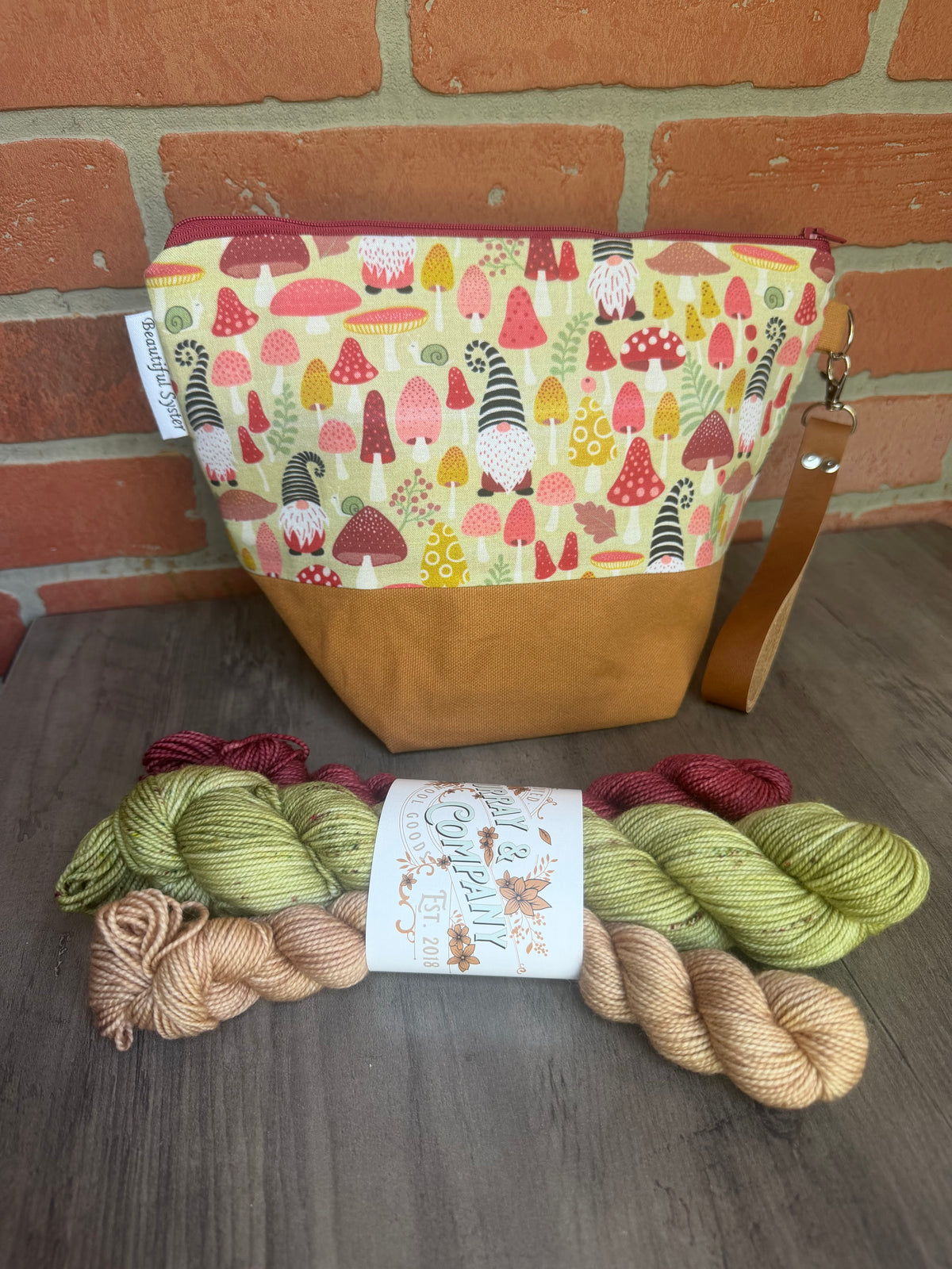 Mushroom Gnome Hillary Bag with Fingering weight/Sport weight minis