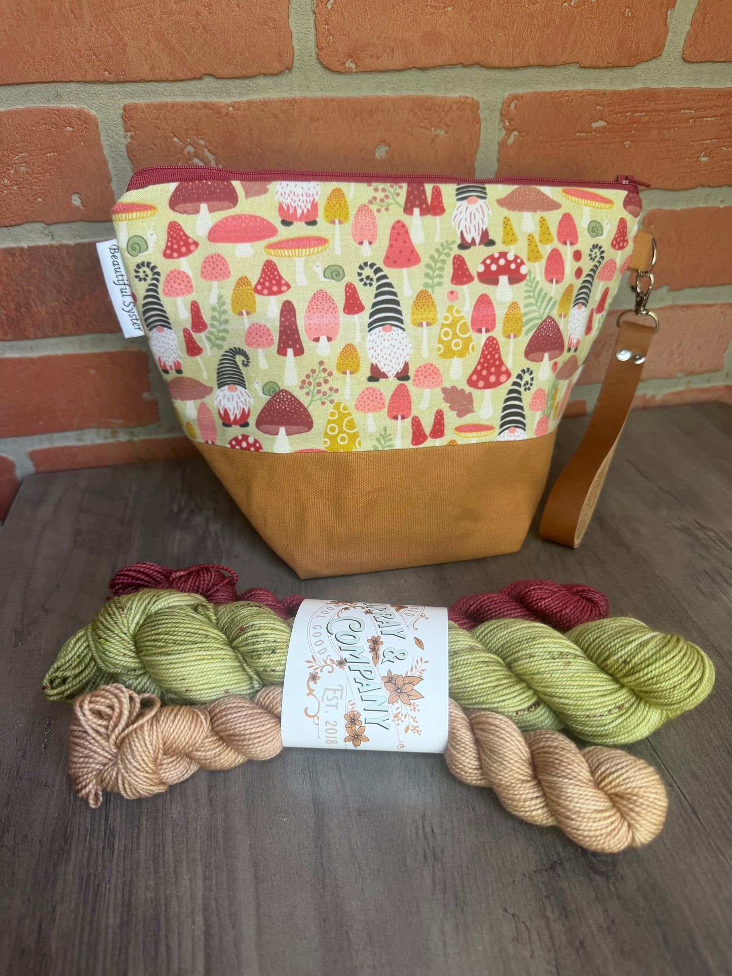 Mushroom Gnome Hillary Bag with Fingering weight/Sport weight minis