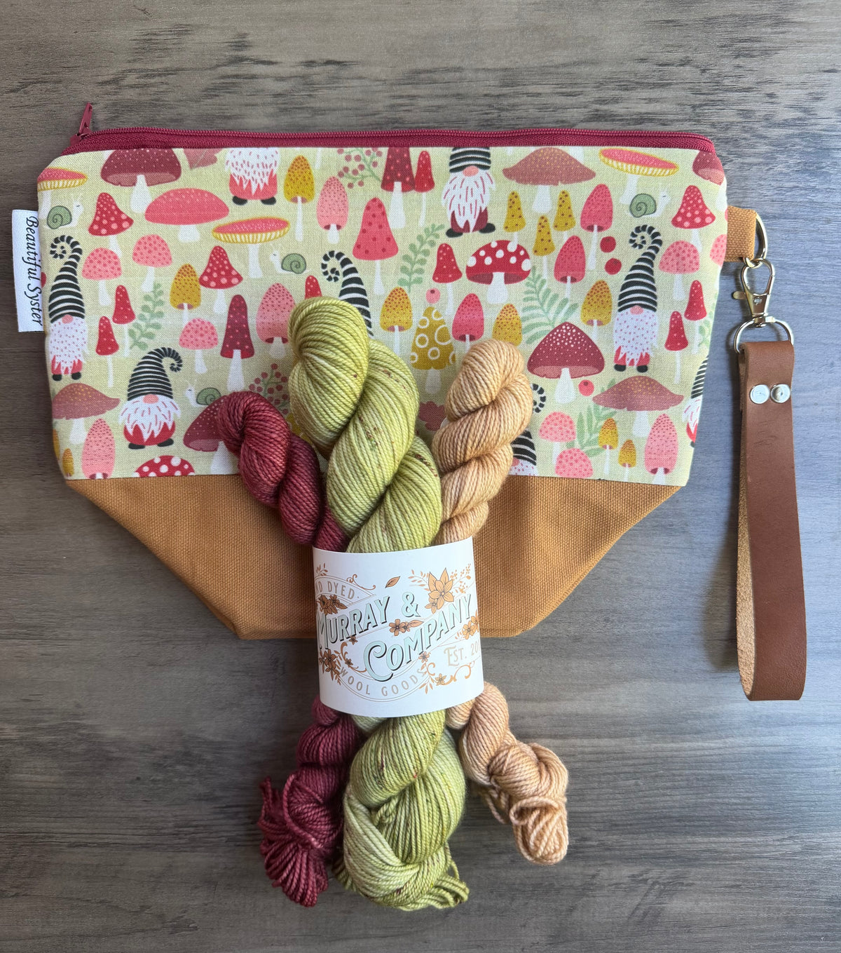 Mushroom Gnome Hillary Bag with Fingering weight/Sport weight minis
