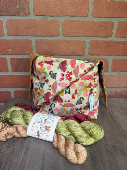 Mushroom Gnome Heather Bag with Fingering weight/Sport weight minis